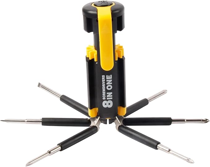 8 in 1 Screwdriver with Flashlight, Multi Functional 8 in 1 Screwdrivers Tool Set with Worklight for Household, Auto