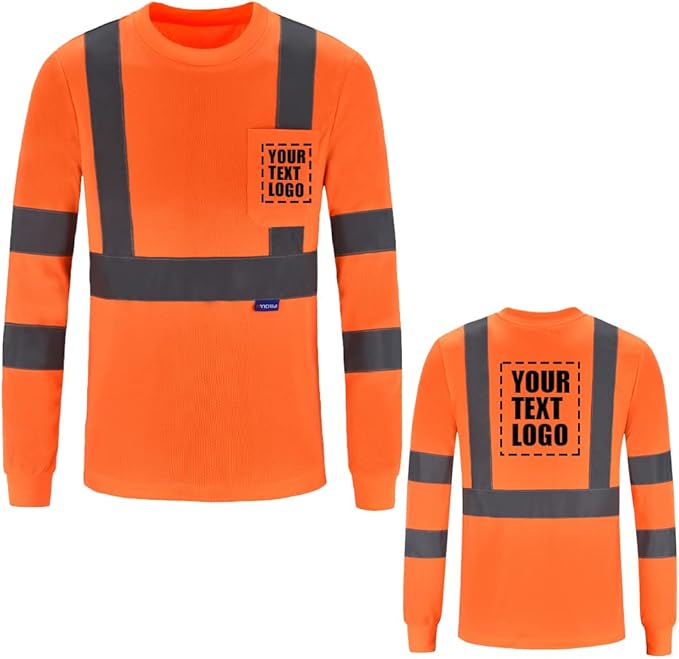AYKRM Safety T Shirt Reflective High Visibility hi vis Long Sleeve T Shirt (XS-6XL)