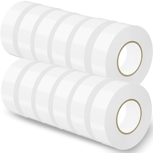 SWRT 12 Pack White Electrical Tape Waterproof, 0.7 in x 66 FT High Temp Electric Tape Under 600V for All Weather - UV Protection - Flame Retardant