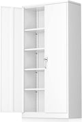 Greenvelly White Metal Storage Cabinet for Garage, 72” Steel Locking Cabinet with Doors and 4 Shelves, Tall Tool Organizer for Garage Systems Lockable File Storage for Home Office, Classroom