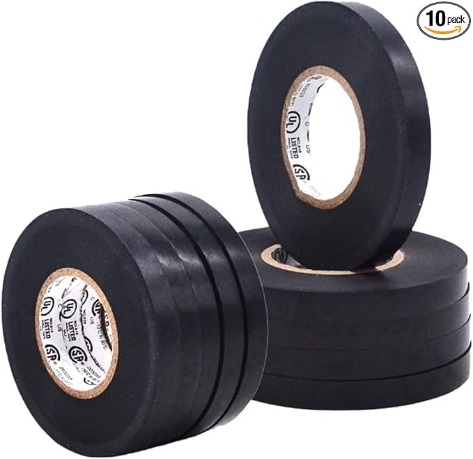 WOD ETC766 Professional Grade General Purpose Black Electrical Tape UL/CSA Listed core. Vinyl Rubber Adhesive Electrical Tape: 3/8 inch X 66 ft - Use at No More Than 600V & 176F (Pack of 10)