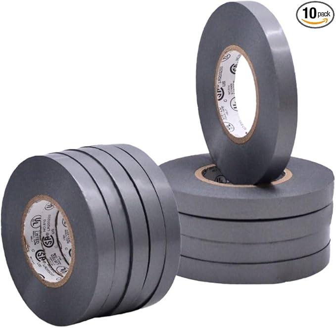 WOD ETC766 Professional Grade General Purpose Gray Electrical Tape UL/CSA Listed core. Vinyl Rubber Adhesive Electrical Tape: 3/8 inch X 66 ft - Use at No More Than 600V & 176F (Pack of 10)