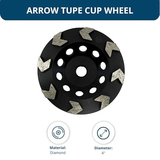 Benchmark Abrasives 4 Inch Grinder Wheels Arrow Type Diamond Cup Wheel with 5/8"-11 Arbor Hole for Masonry, Marble, Natural Stone, Concrete Grinding Wheel - Angle Grinder Attachments (4”)