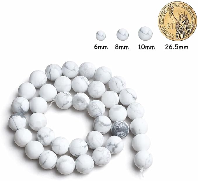 60pcs Natural Matte White Howlite Gemstone Beads，6mm Frosted Round Loose Stone - Image 2