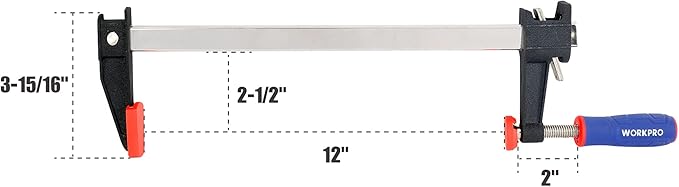 WORKPRO 12-Inch Steel Bar Clamps Set, 2-pack Quick-Release Clutch Style Bar Clamps with 2-1/2" Throat, Micro-Adjustment Handle and 600 lbs Load Limit, Steel F Clamp for Woodworking, Metalworking, DIY