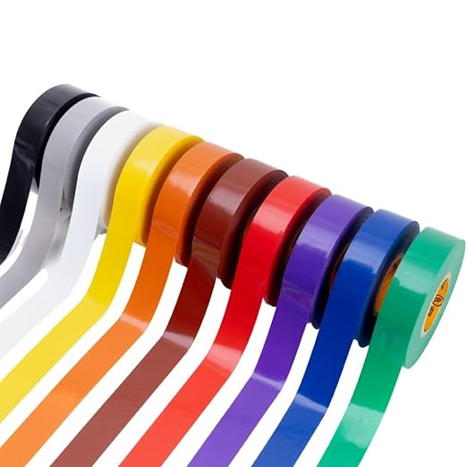 GTSE Mixed Colors Electrical Tape, 10-Pack – Waterproof, Industrial Grade Vinyl, 3/4 in x 66ft– Strong Self-Adhesive PVC Electric Tape for Wire Insulation, 7 Mil, 600V – UL/CSA Listed