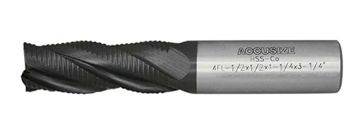 Accusize Industrial Tools 1/2'' Fine Tooth M42 8% Cobalt Tialn Roughing End Mill, 1/2'' Shk Dia, 1-1/4'' Flute Length, 3-1/4'' Oal, 4 Flute, 1104-0012