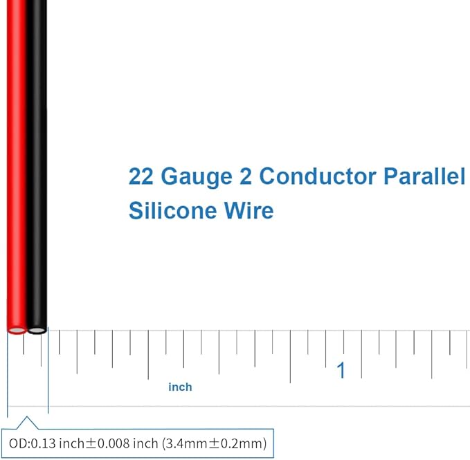 BNTECHGO 22 Gauge Flexible 2 Conductor Parallel Silicone Wire Spool Red Black High Resistant 200 deg C 600V for Single Color LED Strip Extension Cable Cord,Model,25ft Stranded Tinned Copper Wire