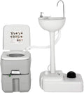 Giantex Outdoor Wash Sink and Potable Toilet Set 4.5 Gallon Sink & 5.3 Gallon Toilet, Flush Wastewater Recycled W/Tower Holder, Level Indicator, 3 Way Flush for Camping Portable Sink and RV Toilet