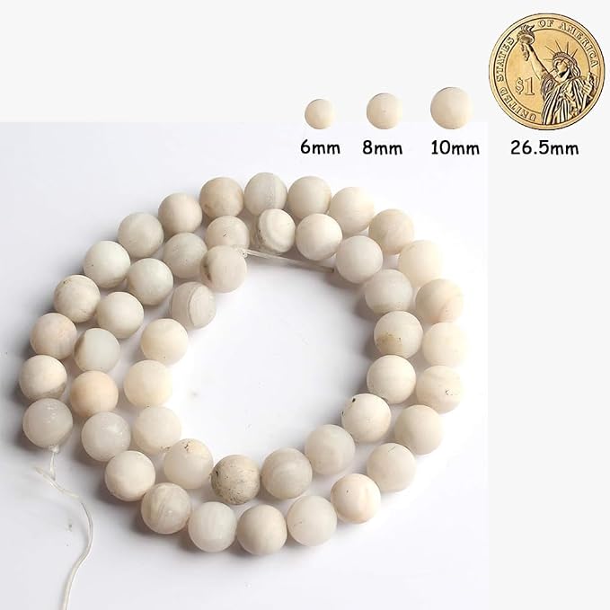 48pcs Natural Matte White Chrysocolla Gemstone Beads，8mm Frosted Round Loose - Image 2