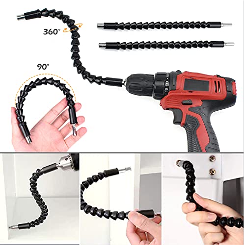 Flexible Drill Bit Extension, 11.6 Inch Super Bit Screwdriver Kit, Manual 90 Right Angle Drill Attachment, 1/4 Flexible for Drill, Screwdriver Bit Set