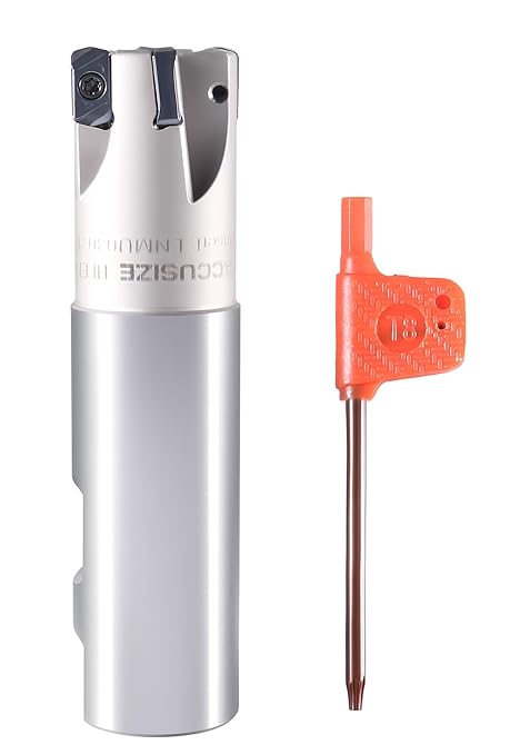 Accusize Industrial Tools 1" High Feed Indexable End Mill, 1" Shank, 4 Flutes, with LNMU030312R-JM Inserts, HFEM-0001