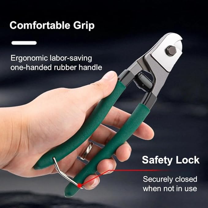 8 Inch Steel Wire Cable Cutters Heavy Duty Pocket Size Bike Bicycle Cable Cutter Pliers Wirecutter Cutting Tool 5/32" for Stainless Steel Wires Comfortable Safety Spring-loaded Handle One-Handed