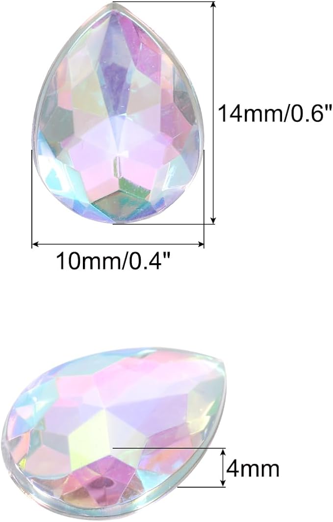 MECCANIXITY 50PCS Flat Back Acrylic Teardrop Gems 10x14mm Artificial Rhinestones - Image 2