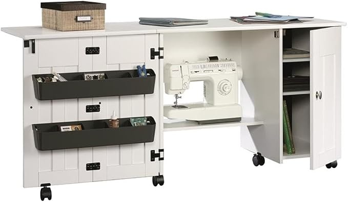 Sauder Folding SewingTable & Craft Cart Storage Cabinet, in Soft White - Image 6