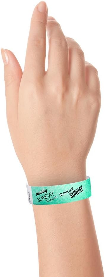 500 WristCo Sunday Aqua Tyvek Wristbands for Events - ¾” x 10” - Waterproof Recyclable Comfortable Tear Resistant Paper Bracelets Wrist Bands for Concerts Festivals Admission Party Tours