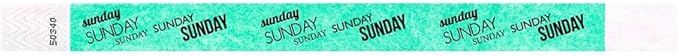 500 WristCo Sunday Aqua Tyvek Wristbands for Events - ¾” x 10” - Waterproof Recyclable Comfortable Tear Resistant Paper Bracelets Wrist Bands for Concerts Festivals Admission Party Tours