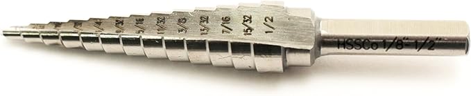 TEMO M35 Cobalt Double Flute Step Drill, 13 Size 1/8 Inch To 1/2 Inch, 1/4 Inch Shank