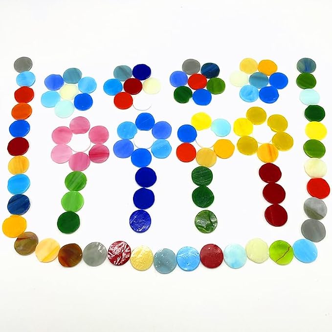 DIY Glass Round Mosaic Tiles, 100 Pieces Assorted Colors Stained Glass Flower - Image 6
