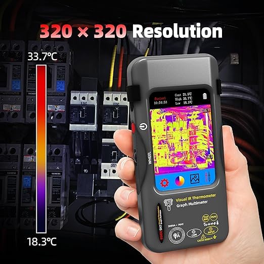BSIDE Thermal Imaging Camera Multimeter 320×320 Resolution with 20000 Words Multimeter Function 3.98'' Touchscreen 25Hz Infrared Thermal Camera (-20-550℃) 15 Thermal Palettes TRMS Auto-Ranging Tester