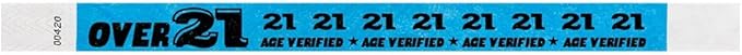 500 WristCo Over 21 Neon Blue Tyvek Wristbands for Events - ¾” x 10” - Waterproof Recyclable Comfortable Tear Resistant Paper Bracelets Wrist Bands for Concerts Festivals Admission Party