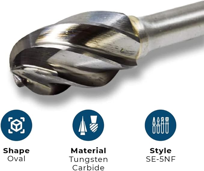 Benchmark Abrasives Ball Shape Premium Tungsten Carbide Burr with 1/4 Inch Shank Aluminum Cut Rotary Tool, Engraving Tool for Non-Metals Shaping Carving (SE-5NF)