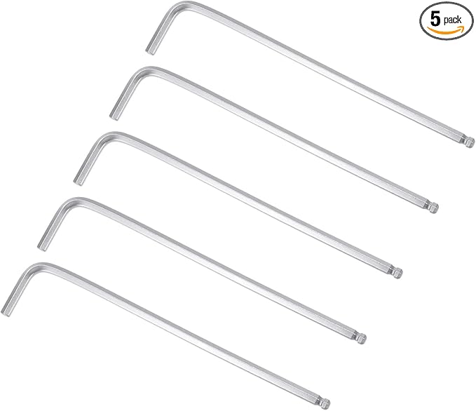 TOP-VIGOR 5Pcs 3/16" Ball End Hex Key Wrench, L Shaped Long Arm Allen Wrench for Household DIY, Professional Machine Repairing, CR-V