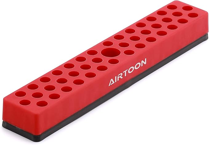 AIRTOON 1/4" Magnetic Hex Bit Holder, 43 Holes Bit Storage with Strong Magnetic Base, Magnetic Screwdriver Bit Organizer, Red