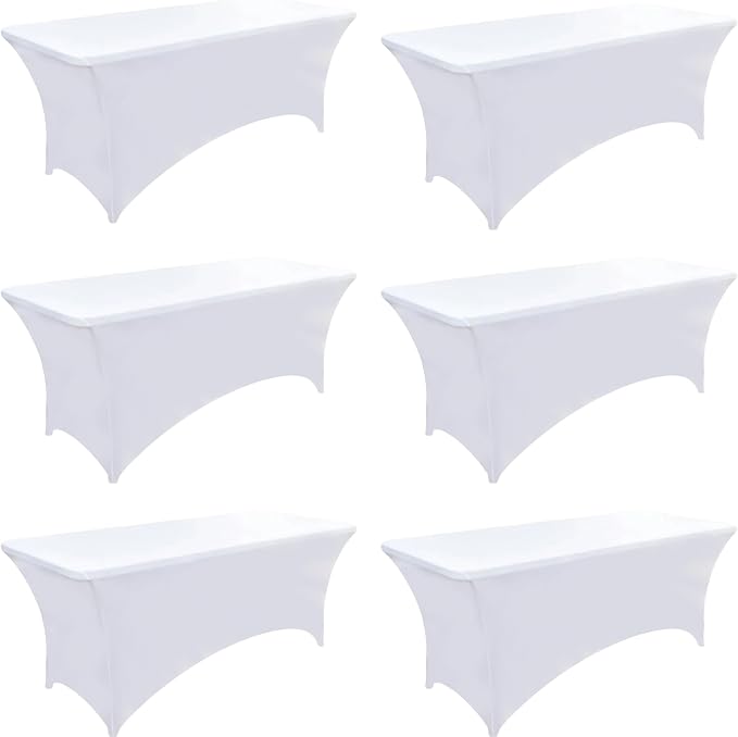 6-Pack 6ft White Spandex Table Covers by Unknown