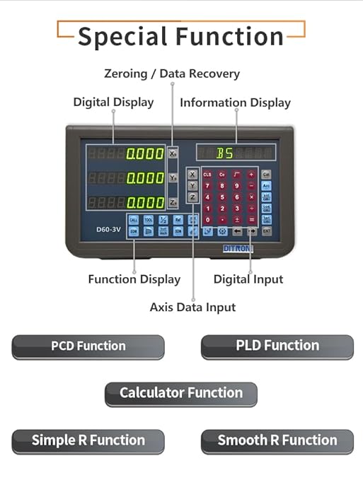 3 Axis Digital Readout DRO Control with IP67 Magnetic Scale Encoder 26"x30"x12" Travel Length 5um for Mill Milling Machine