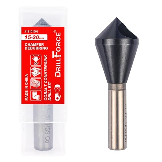 Cobalt Single End Countersink Drill Bits Set, TiAlN Coated 90 Degree Heavy Duty M35 Countersink Chamfer Tool for Metal, Stainless Steel, Copper, Wood, Fiberboard, 15-20MM