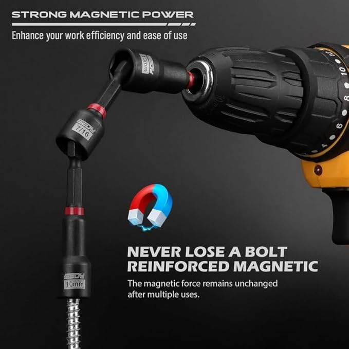 46 Pcs Magnetic Nut Driver & Bit Set S2 Steel Hex Bit Set with Socket Adapters, Quick Release Extensions, Universal Magnetic Sockets, 1/4” Hex Shank Wing Nut Driver Kit