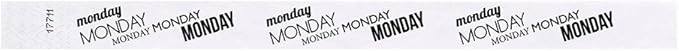 500 WristCo Monday White Tyvek Wristbands for Events - ¾” x 10” - Waterproof Recyclable Comfortable Tear Resistant Paper Bracelets Wrist Bands for Concerts Festivals Admission Party