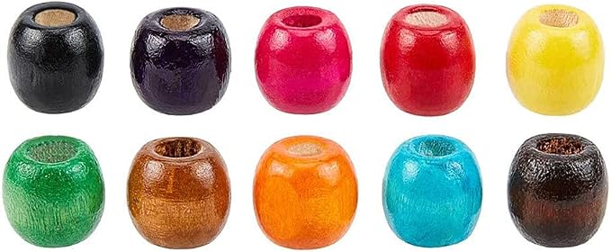 100Pcs Large Hole Wood Beads, BetterJonny Assorted Color Wooden Beads Hair - Image 3