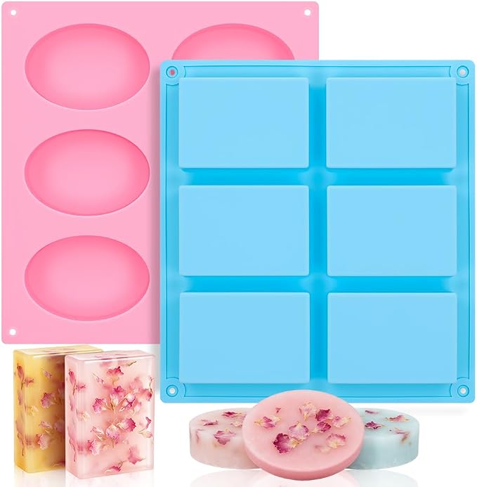 SJ 6 Cavity Silicone Soap Molds, Rectangle Oval Soap Molds by SJ
