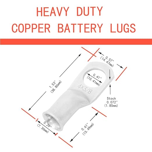 25pcs 4 AWG 3/8" Stud Tinned Copper Ring Terminals Battery Cable Ends Wire Lugs 4 Gauge Battery Cable Lugs Heavy Duty Cable Lugs Bare Copper Eyelets Tubular Ring Terminal Connectors