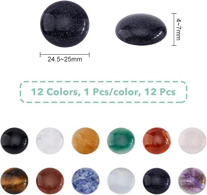 SUPERFINDINGS 12Pcs 12 Styles Natural Cabochon Gemstone 25mm Half Round Dome - Image 2