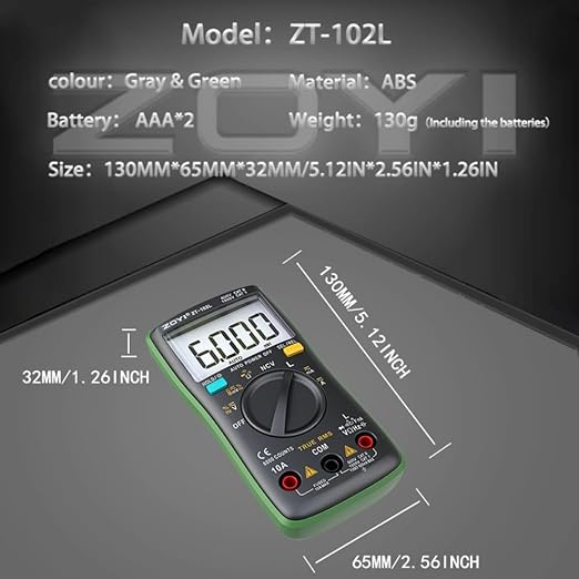 ZT-102L LCR Meter Inductance Tester Digital multimeter TRMS 6000 Counts accurately Measures Inductance Voltmeter Amp Meter ohmmetr Diodes Continuity Duty-Cycle Capacitance for Automotive
