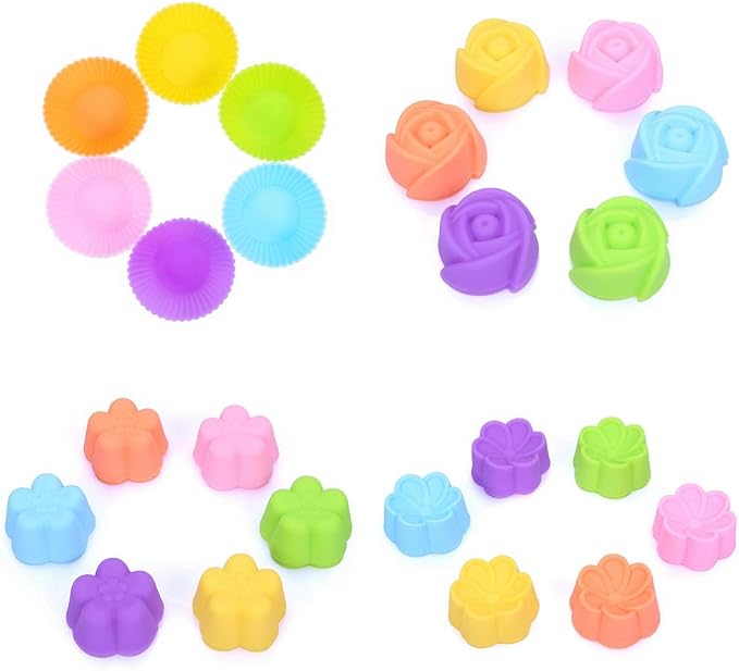 Mini Silicone Muffin Cups, 24 Pack Reusable Cupcake Molds, Begonia | Nonstick 2 - Image 6