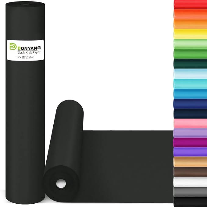 Black Wrapping Paper 15"x390", Wrapping Paper Kraft Paper Roll by Donyang