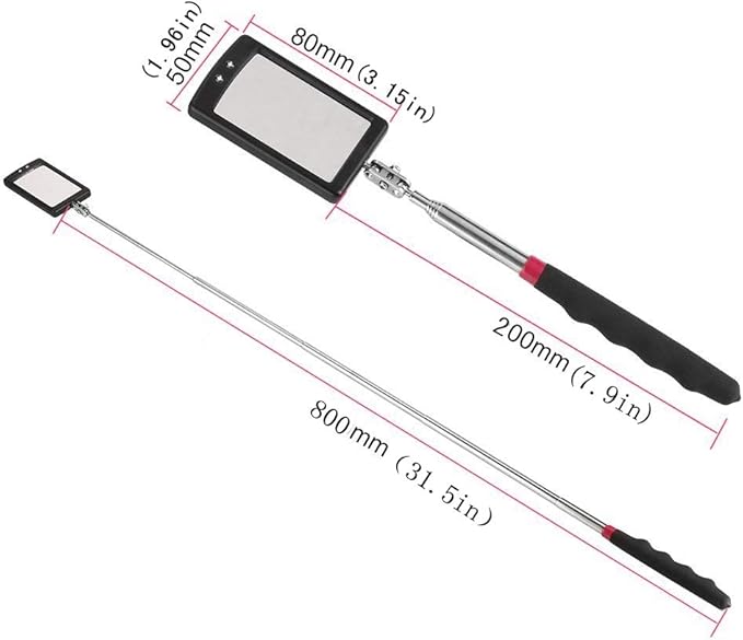 Telescopic Inspection Mirror with 2LED Lights, Telescopic Mirror Round Mirror, Telescopic Magnetic Pickup with LED Lights Tool kit.