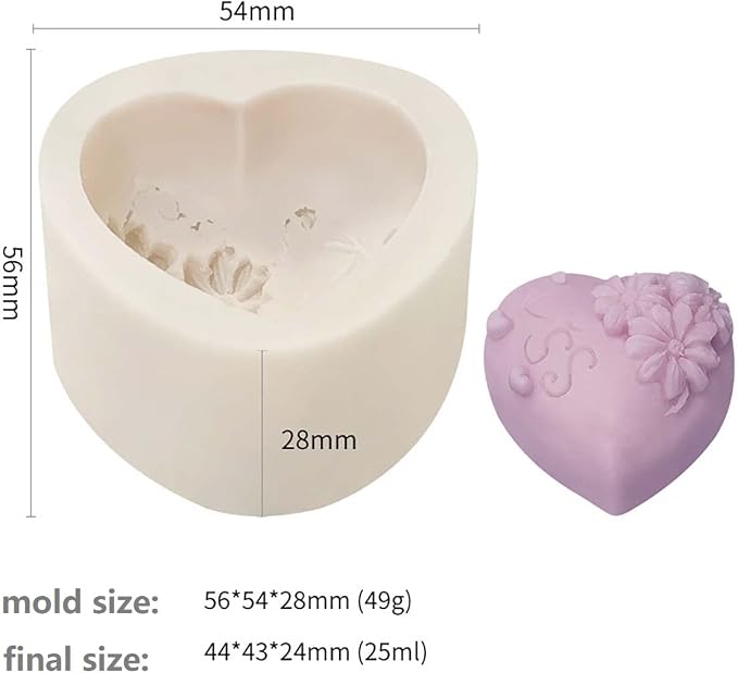 4 Pack Heart Resin Rose Flower Silicone Mold - Image 5