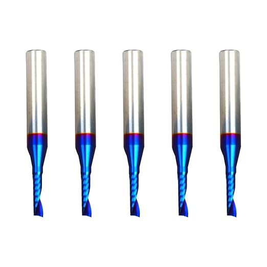 O Single Flute Upcut Spiral End Mill CNC Router Bit with NACO Coating for Plastic Cutting with Mirror Finish (5, 1/8 D x 1/2 CH x 1/4 SHK x 2L)