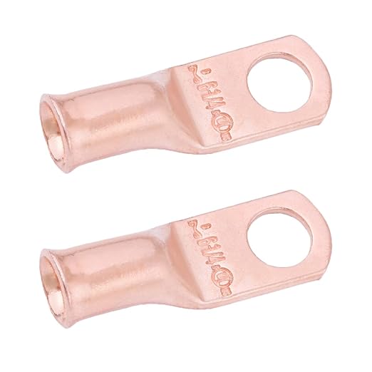 SELTERM 2pcs 6 AWG 1/4" Stud Copper Wire Lugs, Battery Lugs, Ring Terminals, Battery Cable Ends, 6 Gauge Ring Terminal Connectors, UL Heavy Duty Bare Copper Eyelets Battery Terminal Connectors