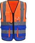Orange Blue 6XL 7XL 8XL High Visibility REFLECTIVE Safety Vest with zipper Reflective Strips 7 Pockets