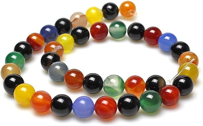 MJDCB AAA Natural Multicolor Agate Beads Round Colorful Stone Energy Healing - Image 3