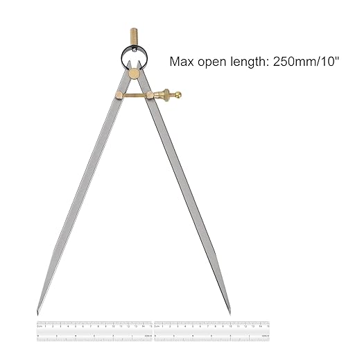 Spring Joint Caliper - [10 Inch] Carbon Steel Spring Divider Caliper with Brass Fulcrum for Metalworking Drawing Use, Flat Leg