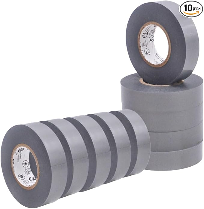 WOD ETC766 Professional Grade General Purpose Gray Electrical Tape UL/CSA Listed core. Vinyl Rubber Adhesive Electrical Tape: 3/4inch X 66ft. - Use at No More Than 600V & 176F (Pack of 10)