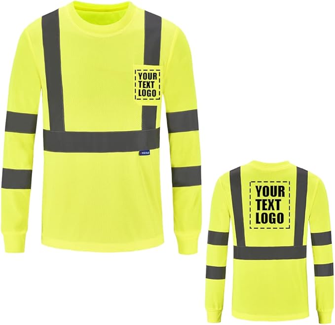 AYKRM Safety T Shirt Reflective High Visibility hi vis Long Sleeve T Shirt (XS-6XL)