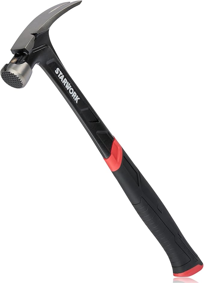 TRUE MECHANIC™ 22oz Hammer with Comfort Grip, Nailing Hammer Steel Head Steel Handle, AntiVibe, Rip Claw